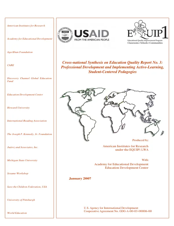 Cross-national synthesis on education quality report no. 3 : professional development and implementing active learning, student-centered pedagogies