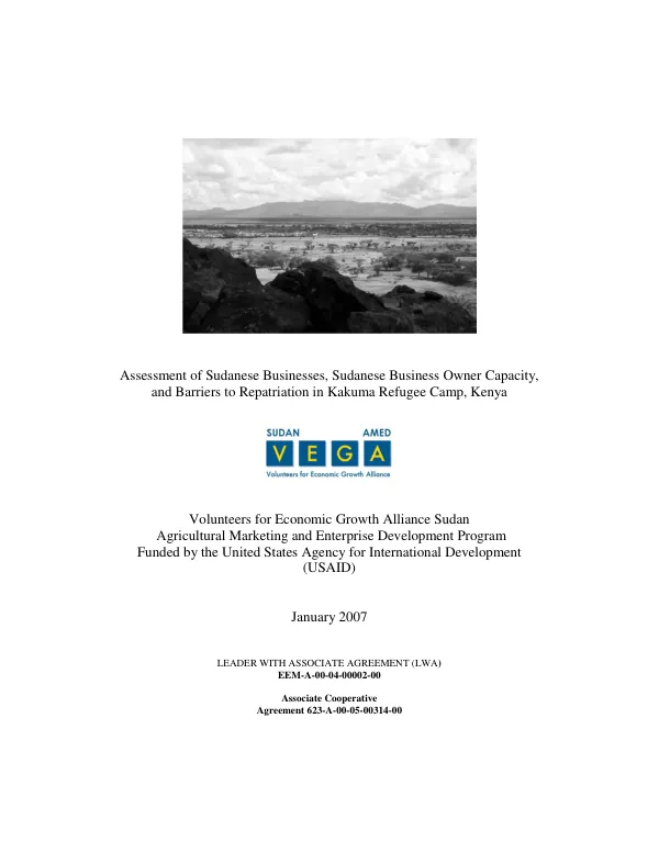 Assessment of Sudanese businesses, Sudanese business owner capacity, and barriers to repatriation in Kakuma Refugee Camp, Kenya