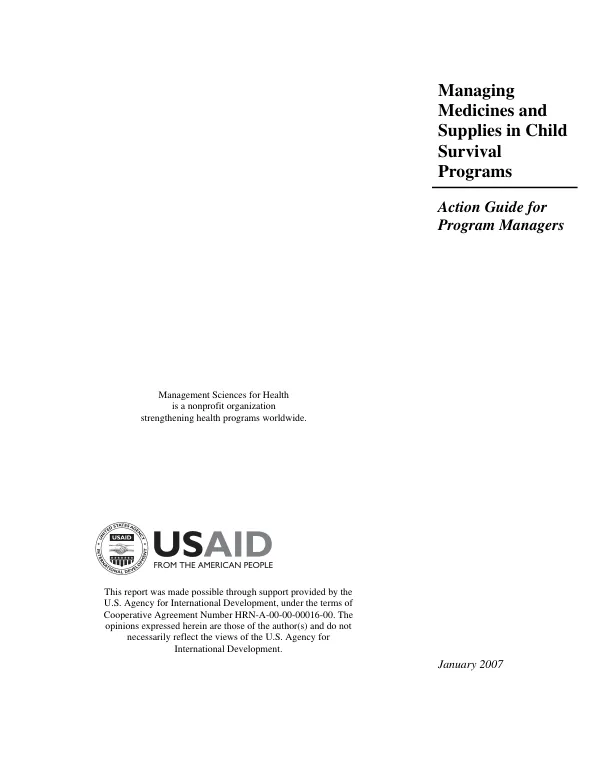 Managing medicines and supplies in child survival prgrams : action guide for program managers