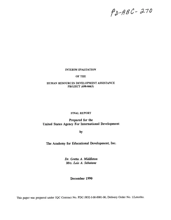 Interim evaluation of the human resources development assistance project (698-0463)