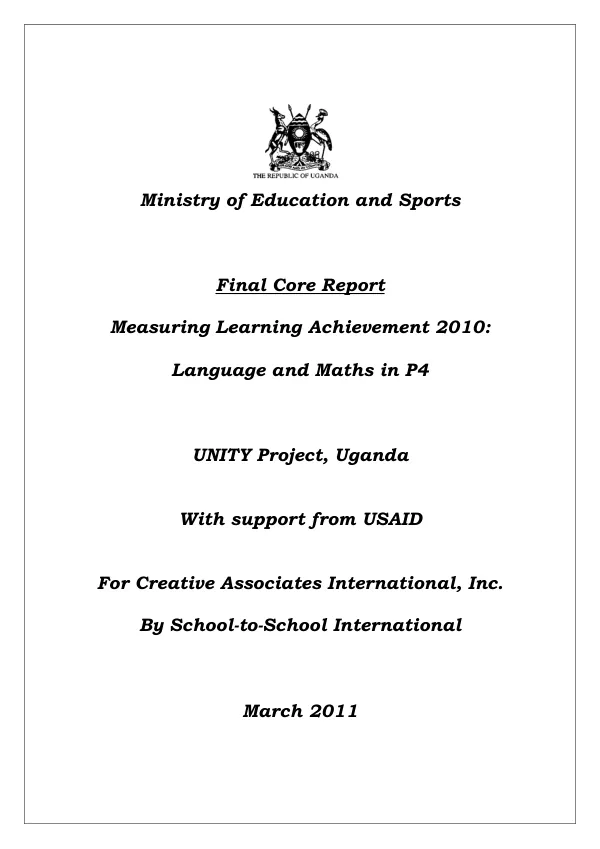 Final core report : measuring learning achievement 2010 : language and maths in P4