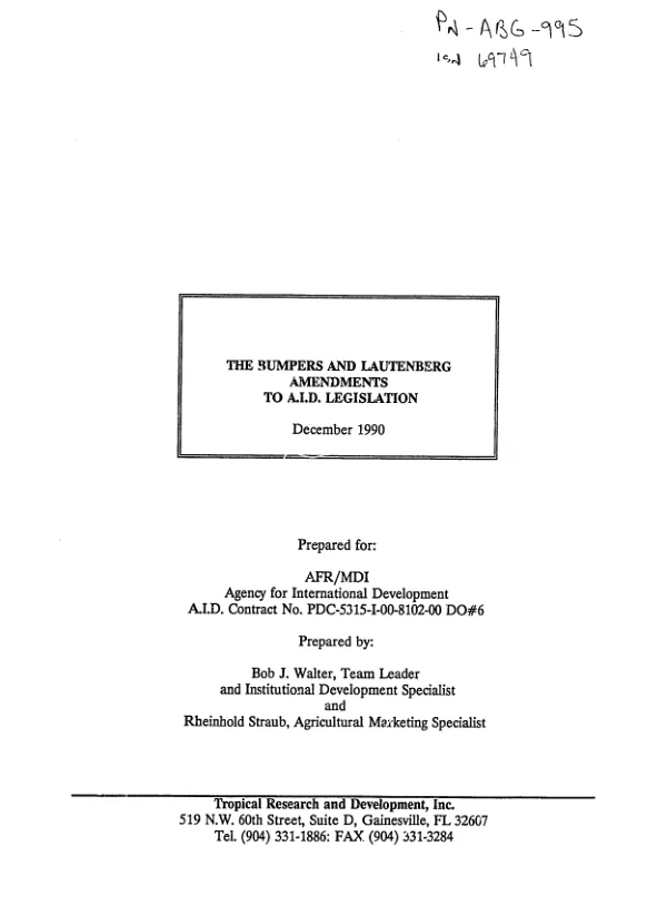 Bumpers and Lautenberg amendments to AID legislation