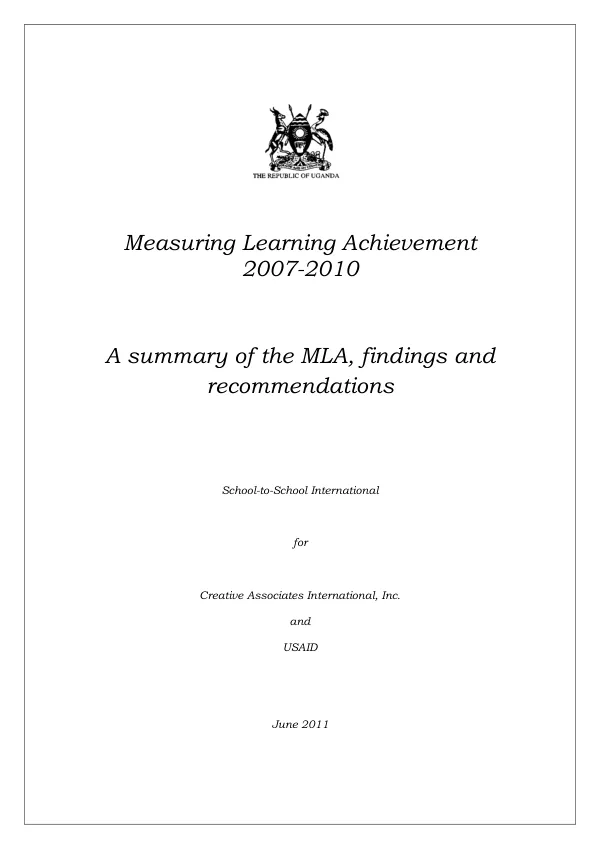 Measuring learning achievement 2007-2010 : a summary of the MLA, findings and recommendations