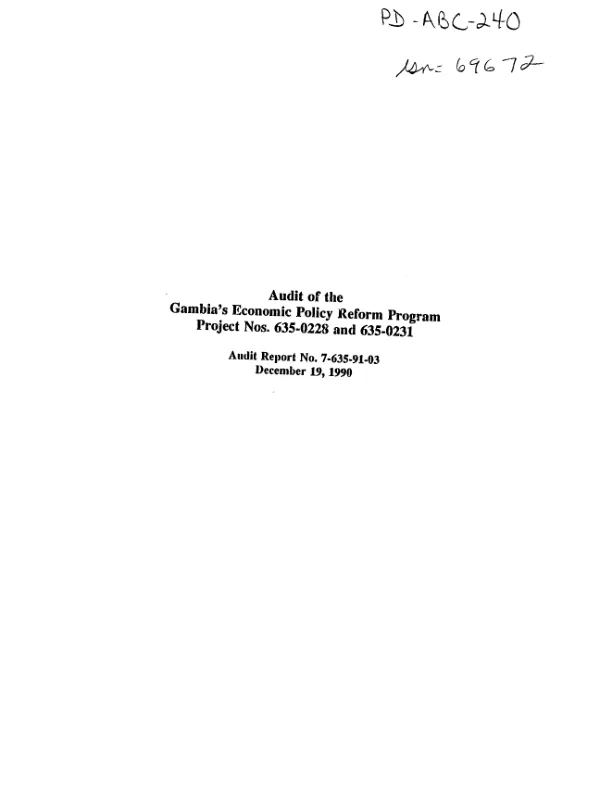 Audit of The Gambia"s economic policy reform program, project nos. 635-0228 and 635-0231