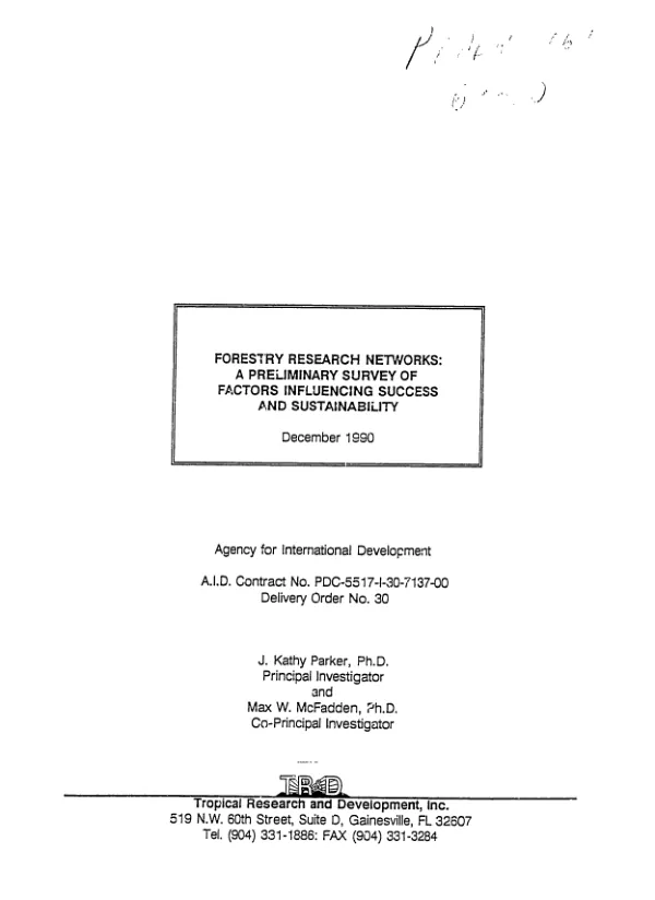 Forestry research networks : a preliminary survey of factors influencing success and sustainability