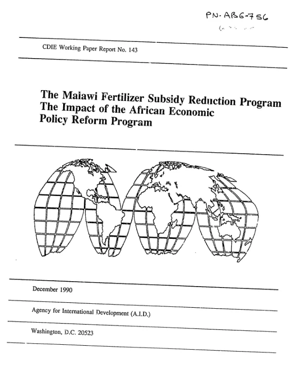 Malawi fertilizer subsidy reduction program : the impact of the African economic policy reform program