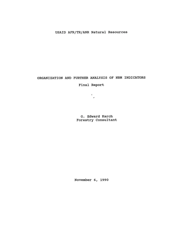 Organization and further analysis of NRM indicators : final report