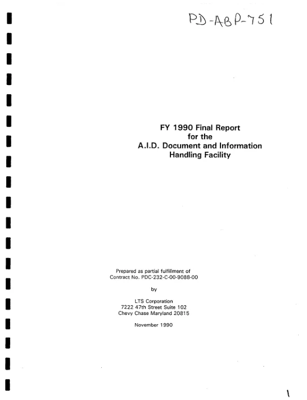 FY 1990 final report for the A.I.D. Document and Information Handling Facility