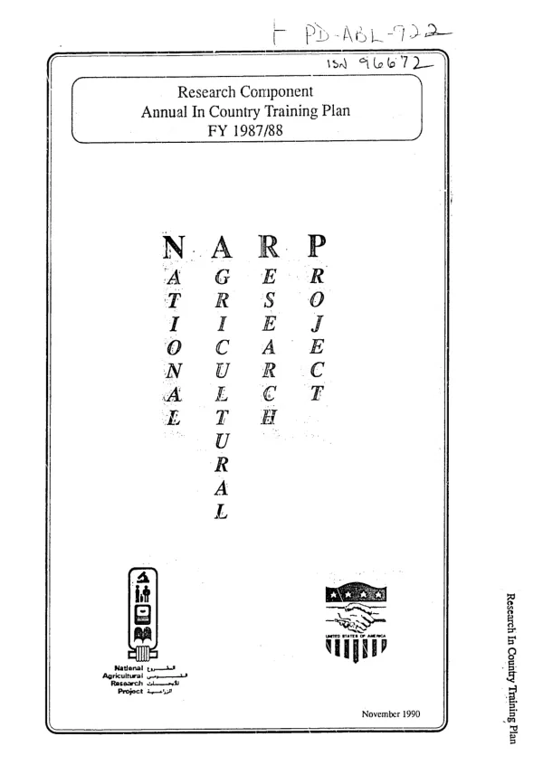 National agricultural research project (NARP) : annual in-country training plan, FY 1987-1988
