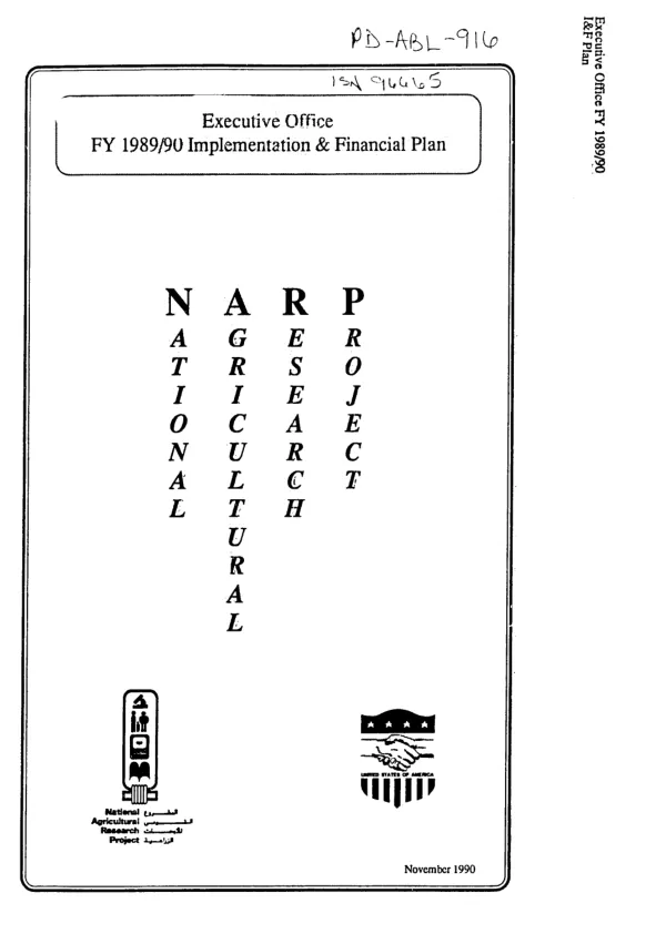 National agricultural research project : executive office -- implementation and financial plan -- fiscal year 1989-90
