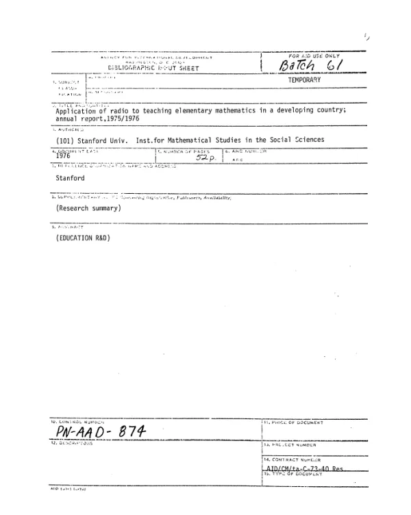 Life - of - project implementation and financial plan : NARP [national agricultural research project] seed component (263-0152-04)
