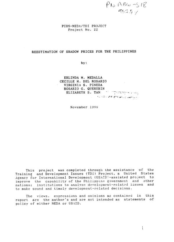 Reestimation of shadow prices for the Philippines