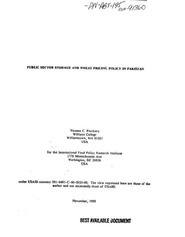 Public sector storage and wheat pricing policy in Pakistan