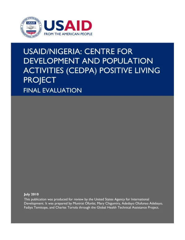 USAID/Nigeria : Centre for Development and Population Activities (CEDPA) positive living project : final evaluation