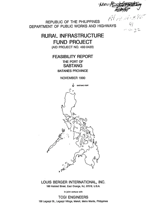 Rural infrastructure fund project : feasibility report -- the Port of Sabtang, Batanes Province