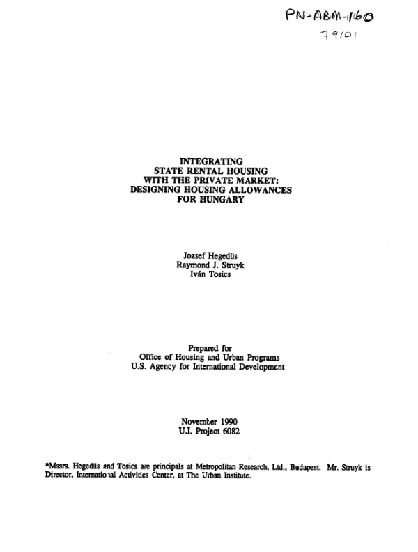 Integrating state rental housing with the private market : designing housing allowances for Hungary