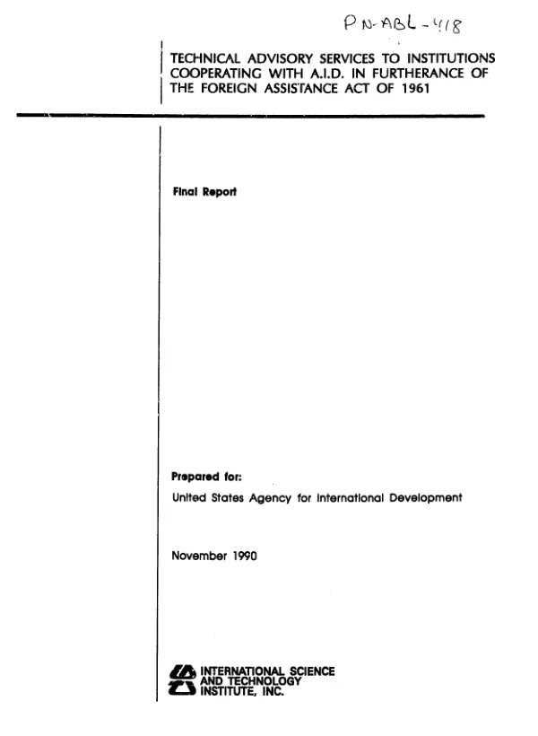Technical advisory services to institutions cooperating with AID in furtherance of the foreign assistance act of 1961
