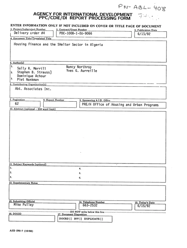 Housing finance and the shelter sector in Algeria