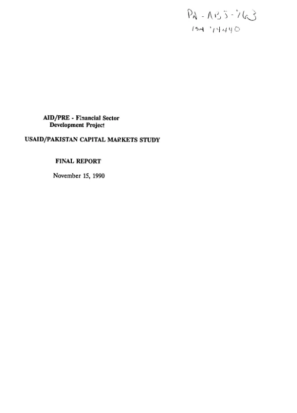 AID/PRE financial sector development project : USAID/Pakistan capital markets study