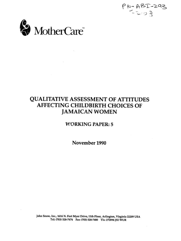 Qualitative assessment of attitudes affecting childbirth choices of Jamaican women