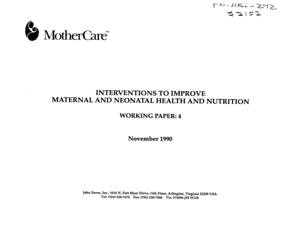 Interventions to improve maternal and neonatal health and nutrition