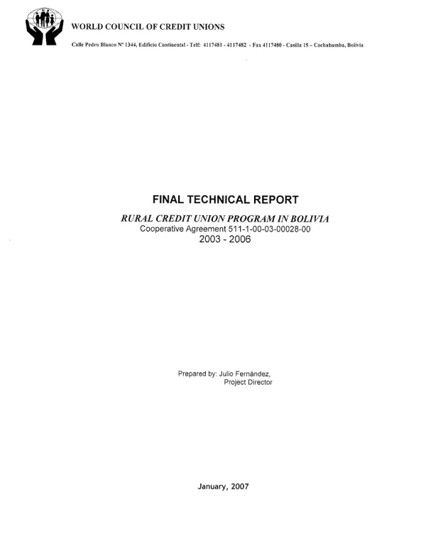 Final technical report : rural credit union program in Bolivia, 2003-2006
