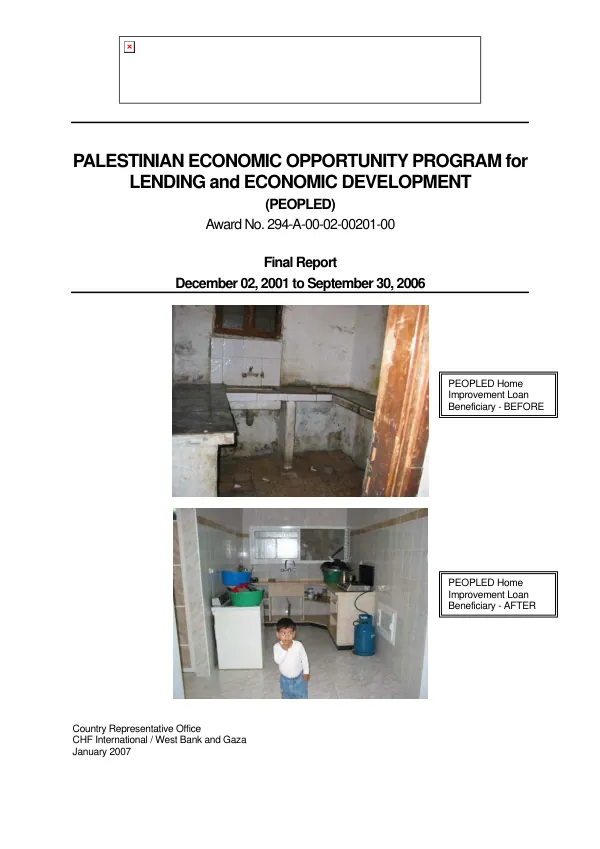 Palestinian economic opportunity program for lending and economic development (PEOPLED) : award no. 294-A-00-02-00201-00 -- final report, December 02, 2001 to September 30, 2006