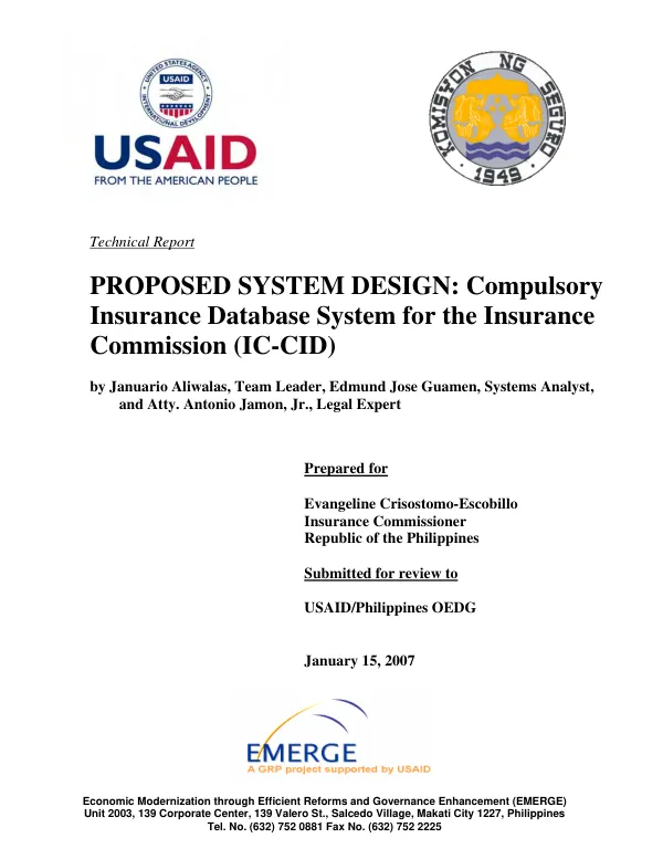 Proposed system design : compulsory insurance database system for the Insurance Commission (IC-CID)