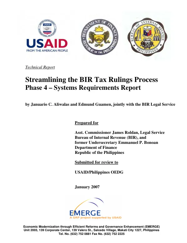 Streamlining the BIR tax rulings process : phase 4 -- systems requirements report