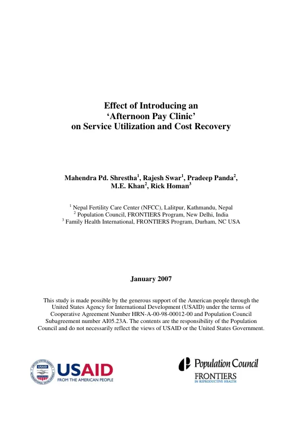Effect of introducing an "afternoon pay clinic" on service utilization and cost recovery