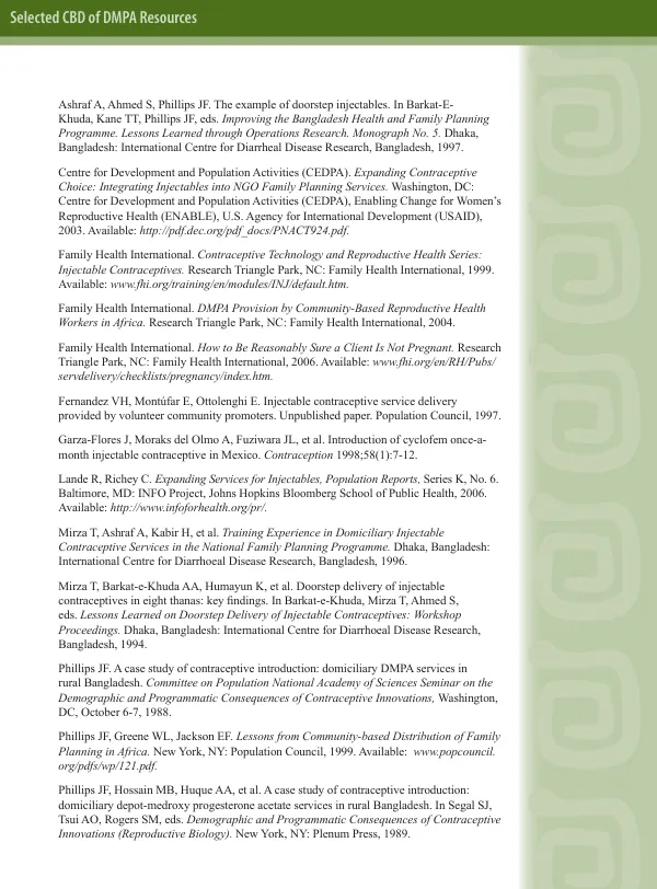 Selected CBD of DMPA resources