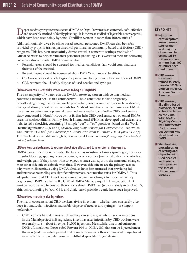Brief 2 : safety of community-based distribution of DMPA