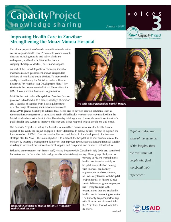 Improving health care in Zanzibar : strengthening the Mnazi Mmoja Hospital