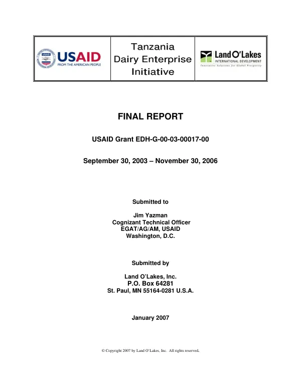 Tanzania dairy enterprise initiative : final report