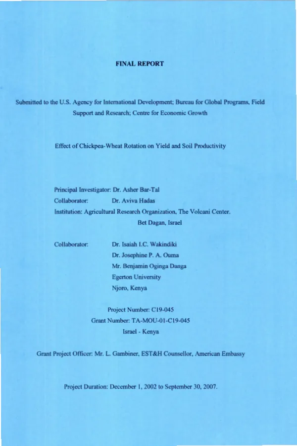 Final report : effect of chickpea-wheat rotation on yield and soil productivity