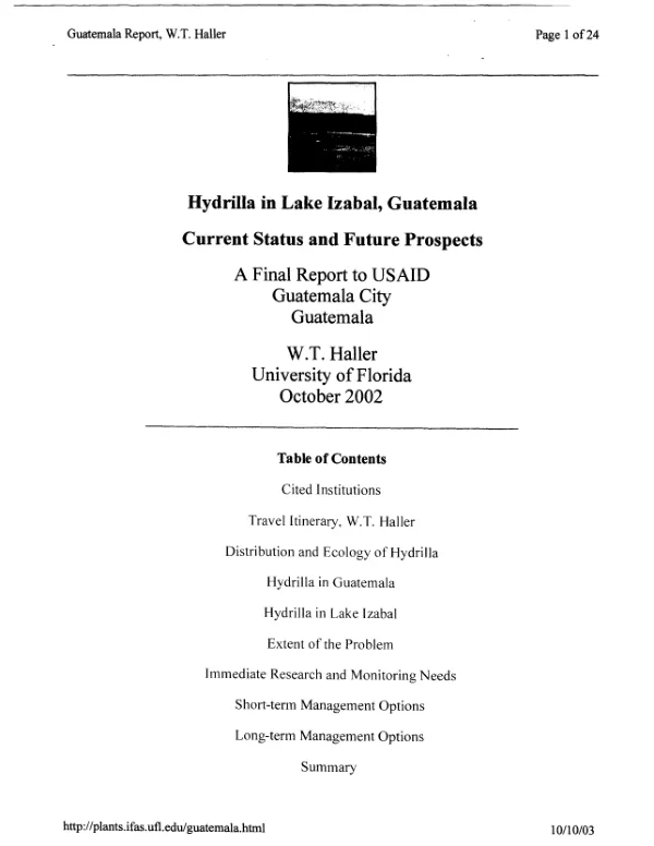 Hydrilla in Lake Izabal, Guatemala : current status and future prospects