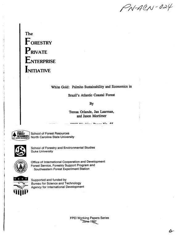 White gold : palmito sustainability and economics in Brazil"s Atlantic Coastal Forest
