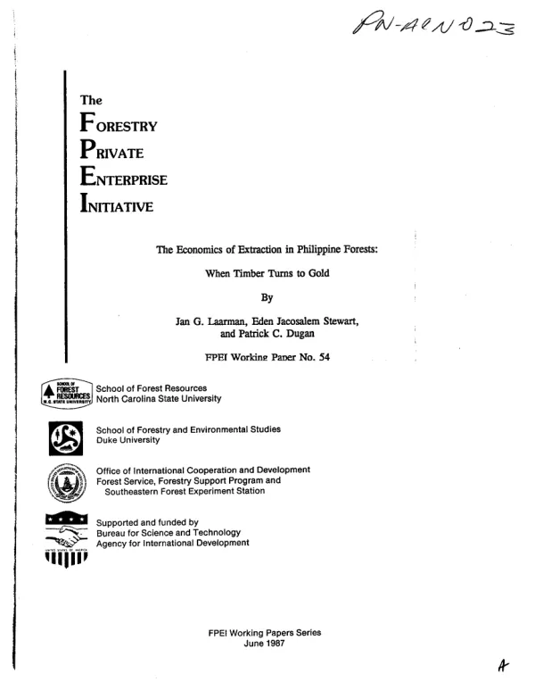 Economics of extraction in Philippine forests : when timber turns to gold