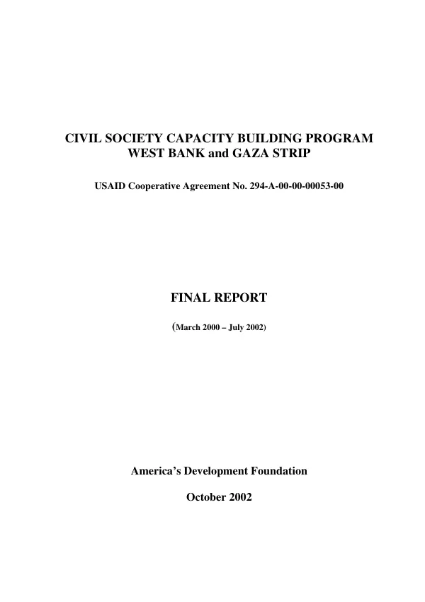 Civil society capacity building program, West Bank and Gaza Strip : final report (March 2000-July 2002)