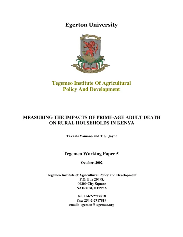 Measuring the impacts of prime-age adult death on rural households in Kenya