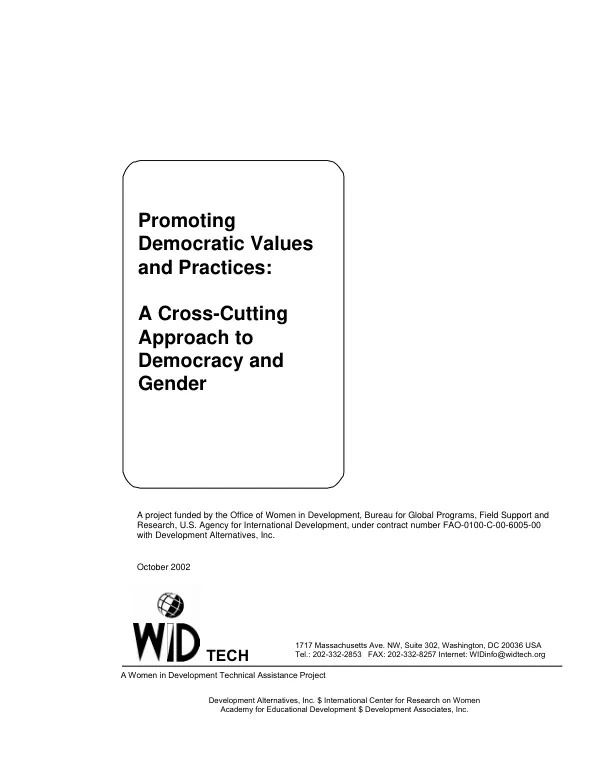 Promoting democratic values and practices : a cross-cutting approach to democracy and gender