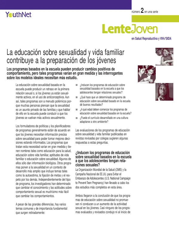La educacion sobre sexualidad y vida familiar contribuye a la preparacion de los jovenes