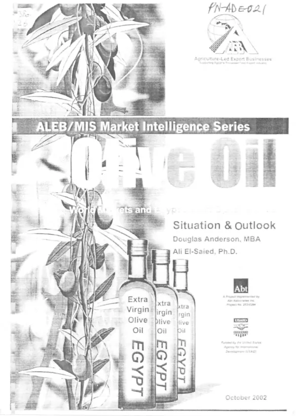 Olive oil : world markets and Egypt export opportunities -- situation & outlook