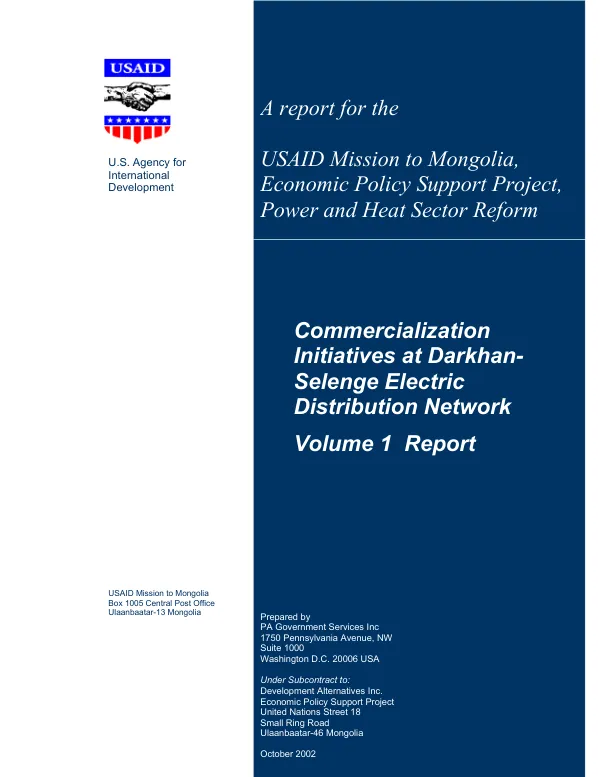 Commercialization initiatives at Darkhan-Selenge Electric Distribution Network : volume 1 : [main] report