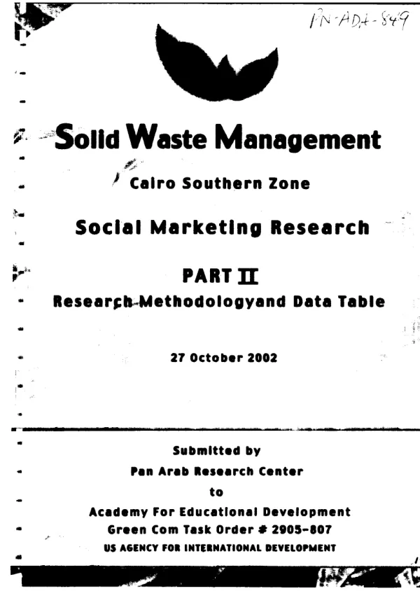 Solid waste management : Cairo Southern zone -- social marketing research : part II -- research methodology and data table