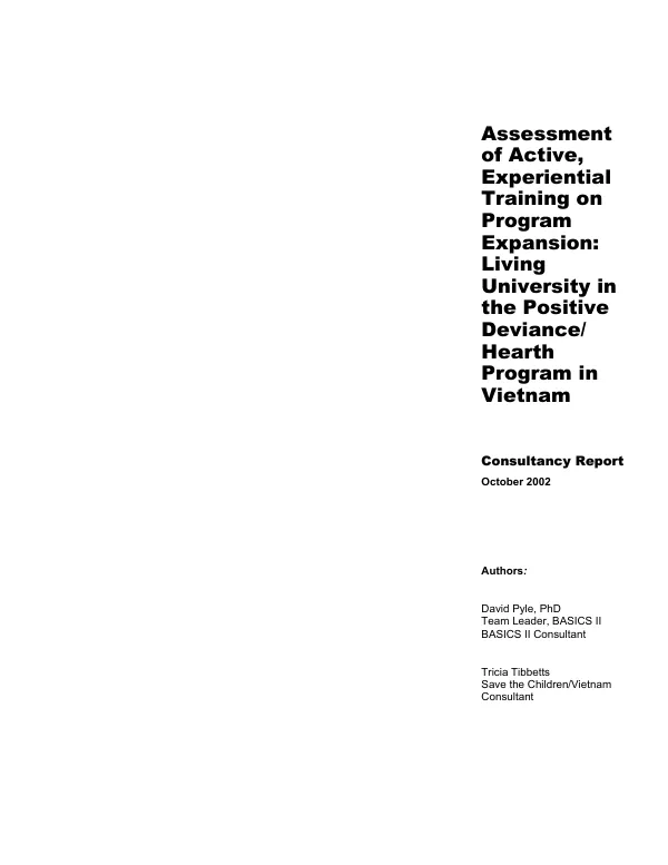 Assessment of active experimental training on program expansion : Living University in the positive deviance/hearth program in Vietnam