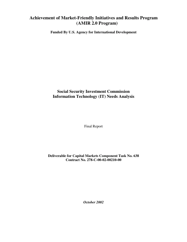 Social Security Investment Commission information technology (IT) needs analysis : final report