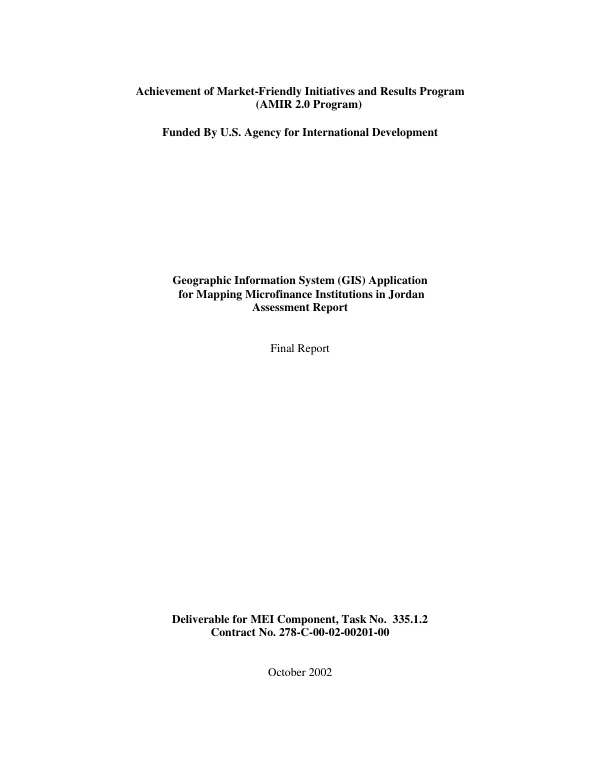 Geographic information system (GIS) application for mapping microfinance institutions in Jordan : assessment report -- final report