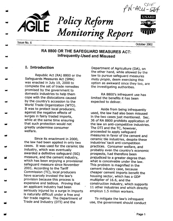 RA 8800 or the Safeguard Measures Act : infrequently-used and misused