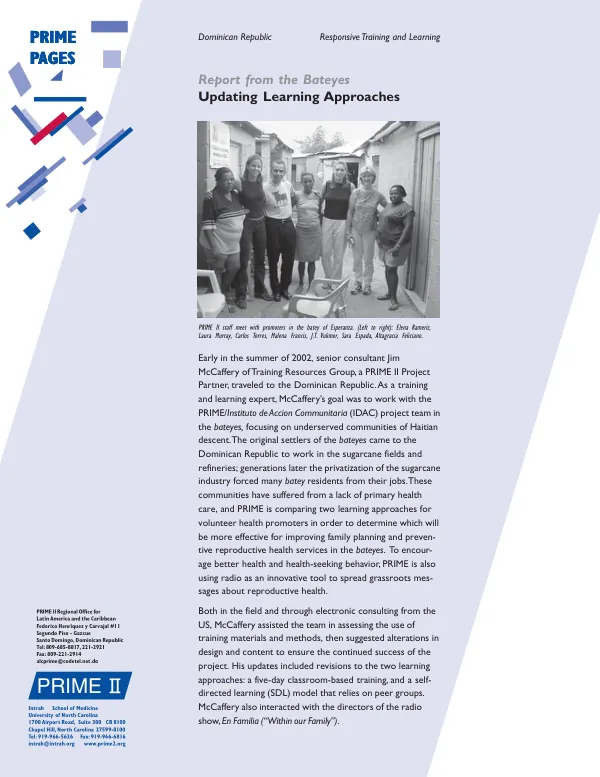 Dominican Republic : responsive training and learning -- report from the bateyes : updating learning approaches